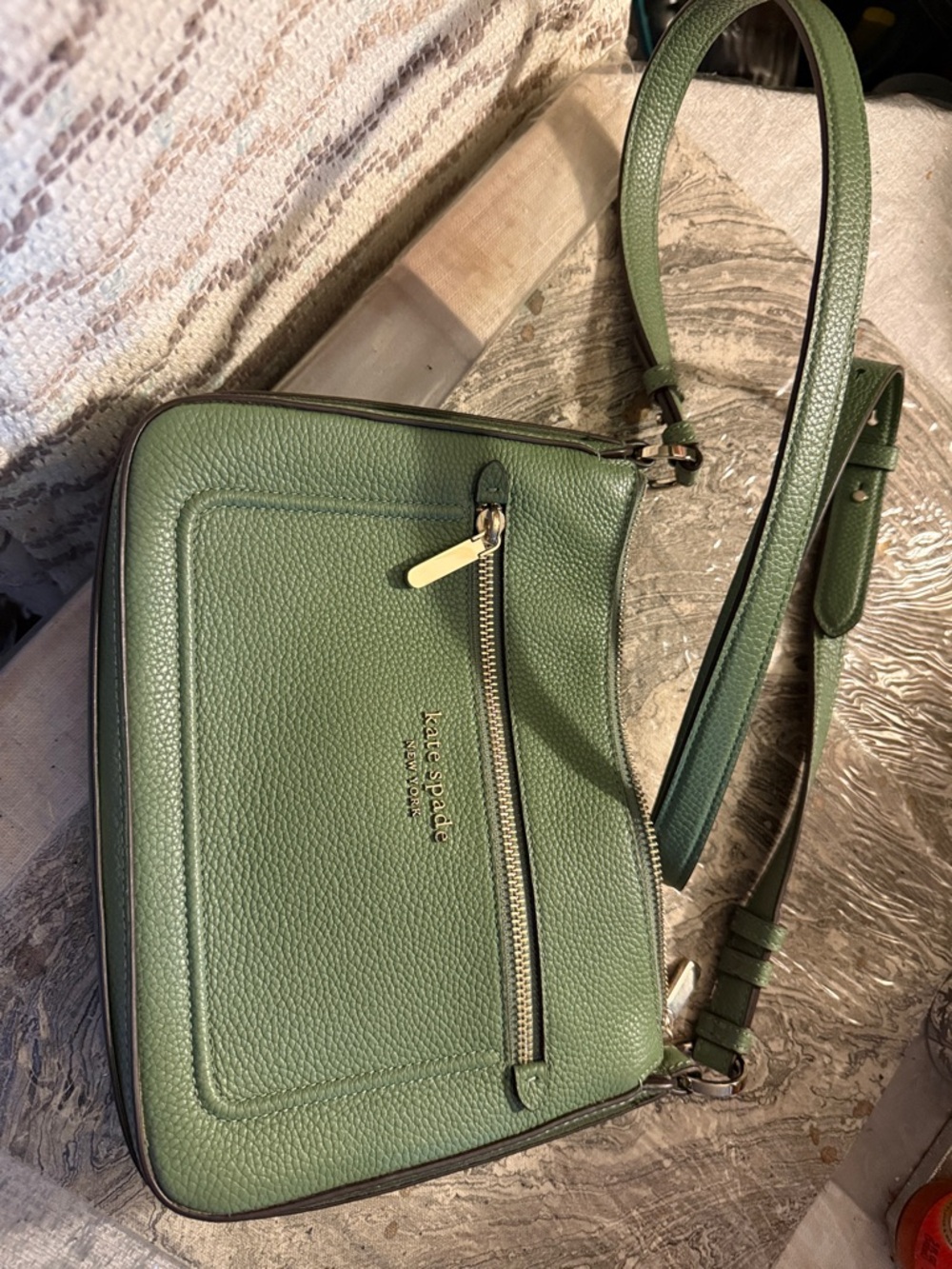 kate spade Olive Green Pebbled Leather Crossbody Bag